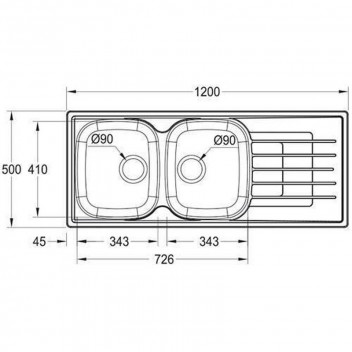 FRANKE CASCADE INSET DOUBLE BOWL SINK INC. WASTE 1200X500X175MM