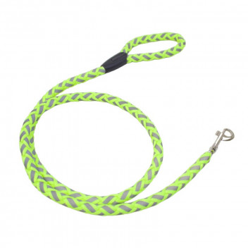 LIME REFLECTIVE DOG LEASH WITH ORANGE HANDLE AND SAFETY CLASP 1.2M