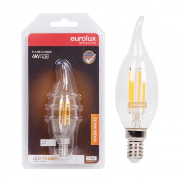 EUROLUX WARM WHITE CANDLE FLAME FILAMENT LED BULB E14 4W 240V