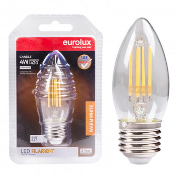 EUROLUX LED BULB FILAMENT CANDLE E27 4W DIMM 3000K