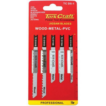 TORK CRAFT U-SHANK JIGSAW BLADES 5 PIECE ASSORTED