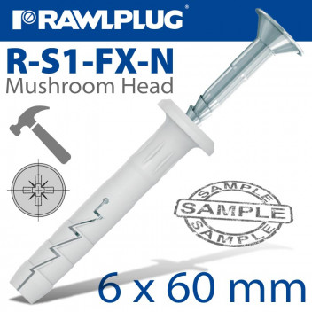 NYLON HAMMER-IN FIXING 6X60MM MUSHROOM HEAD 20 PACK