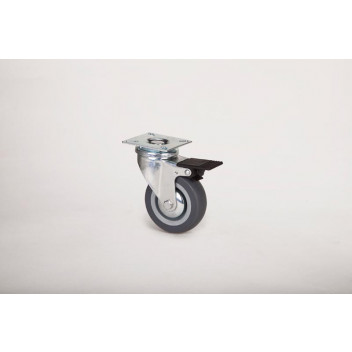 RUBBER GREY SWIVEL PLATE CASTOR WITH BRAKE 100MM