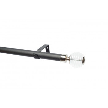 BLACK CURTAIN POLE SET STACKED CLEAR FINIAL 2.5M BLACK CURTAIN POLE SET STACKED CLEAR FINIAL 2.5M