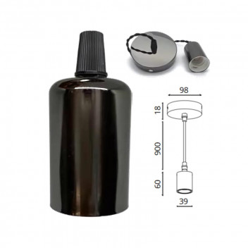 OLITE BLACK SINGLE HOLDER E27 FLAT PENDANT 900MM