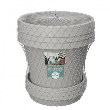 SEBO LIGHT GREY PLASTIC POT AND SAUCER SET 15CM