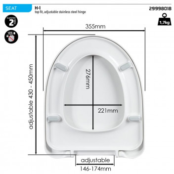 WIRQUIN WHITE IQUA HINGE TOILET SEAT