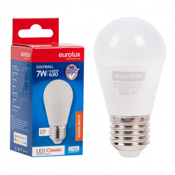 EUROLUX LED GOLFBALL BULB WARM WHITE 7W E27