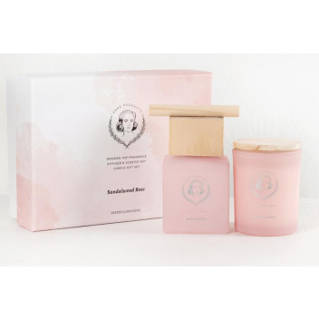 GIFT 2IN SET WOODEN TOP DIFFUSER&CANDLE SANDALWOOD&ROSE ANKE