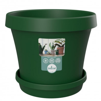 SEBO DARK GREEN PLASTIC POT AND SAUCER SET 15CM
