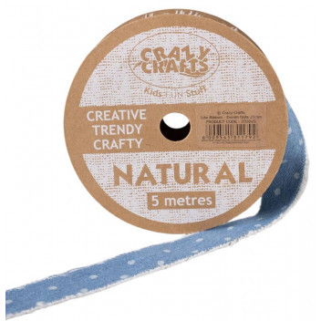JUTE CRAFT RIBBON DENIM DOTS 25MMX5M