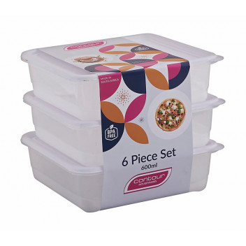 CONTOUR WHITE PLASTIC CONTAINER SET 3X600ML
