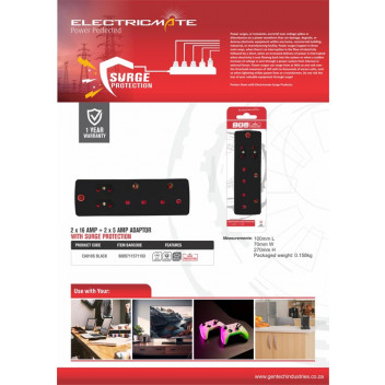 ELECTRICMATE ADAPTOR WITH SURGE 2X16AMP + 2X5AMP