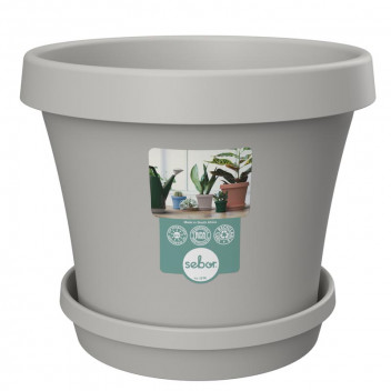 SEBO LIGHT GREY PLASTIC POT AND SAUCER SET 15CM