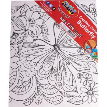 COLOUR IN CRAFT CANVAS BUTTERFLY WITH 6 PAINTS AND BRUSH