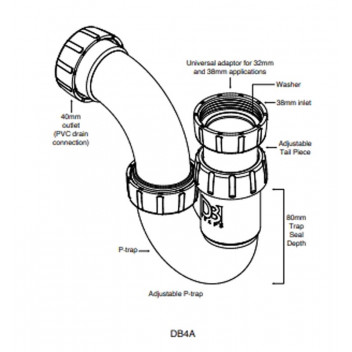 DUTTON SINK P/TRAP 1. 5 BSP 40MM 76MM