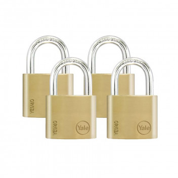 YALE ESSENTIAL SOLID BRASS PADLOCK 40MM QUAD PACK
