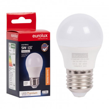 EUROLUX GOLFBALL LED BULB E27 WARM WHITE DIMMABLE 5W 240V