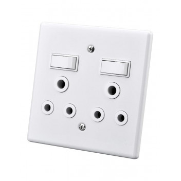 ELECTRICMATE WHITE DOUBLE STEEL SOCKET AND SWITCH 100X100MM