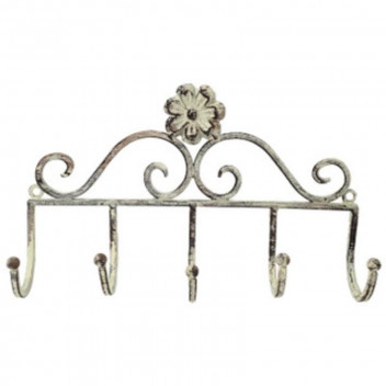 METAL FLOWER ANTIQUE GREY HOOK 5HOOKS 22X4X13CM