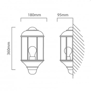EUROLUX LANTERN OUTDOOR HALF 3 PANEL BLACK E27