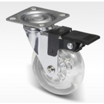 CHROME PLATED TRANSPARENT FURNITURE CASTOR WITH BRAKE 35MM