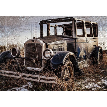 VINTAGE CAR IN FIELD DECOUPAGE A3