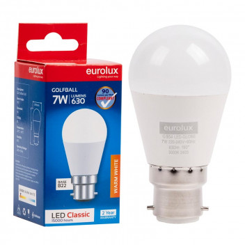 EUROLUX LED GOLFBALL BULB WARM WHITE 7W B22