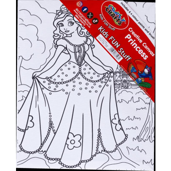KIDS CRAFT PRINCESS CANVAS INCL CANVAS BRUSH 6XCOLOURS