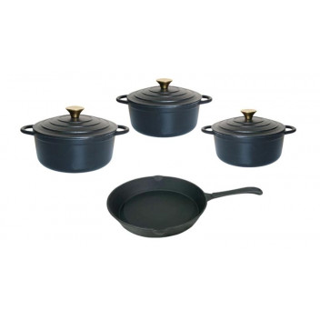 CAST IRON MATT BLACK COOKING POT SET 7PIECE