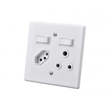 ELECTRICMATE DOUBLE LEVER STEEL SWITCH AND SOCKET 16 AMP + EURO 100X100MM