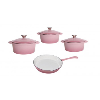 CAST IRON PINK COOKING POT SET 7PIECE
