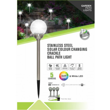 5 LUMENS STAINLESS STEEL CRACKLED GLOBE SOLAR LIGHT