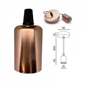 OLITE ROSE GOLD SINGLE HOLDER E27 FLAT PENDANT 900MM