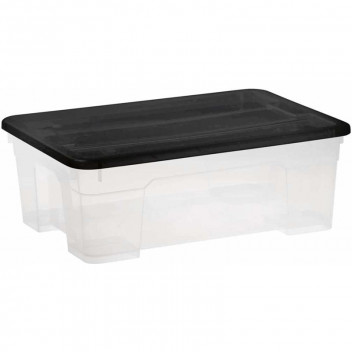 CLEAR POLYPROPYLENE STORAGE BOX WITH BLACK LID 11L