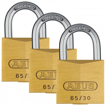 ABUS BRASS BLISTER PADLOCK 65 30MM 3PACK