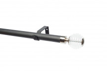 BLACK CURTAIN POLE SET STACKED CLEAR FINIAL 1.5M