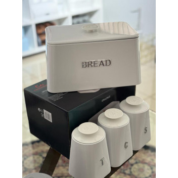 OPULENCE WHITE BREAD BIN PLUS 3 CANNISTER SET 4PIECE OPULENCE WHITE BREAD BIN PLUS 3 CANNISTER SET 4PIECE