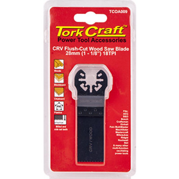 TORK CRAFT QUICK CHANGE FLUSH CUT WOOD SAW BLADE 28MM(1-1/8\')18TPI CRV TORK CRAFT QUICK CHANGE FLUSH CUT WOOD SAW BLADE 28MM(1-1/8\')18TPI CRV